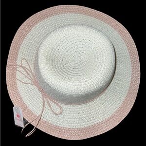 Beige‎  Shimmery Sun girls Hat with Mauve Suede Braided Band